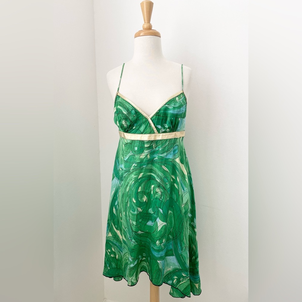 ALEXIA ADMOR 100% SILK DRESS WITH GOLD LEATHER TRIM